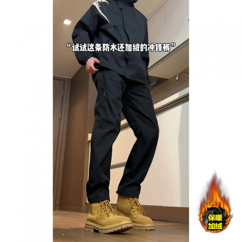 fleece-lined Waterproof Charge Pants Men's Winter Thickened Outdoor Hiking Climber Pants American Style High Street Functional Vibe overalls