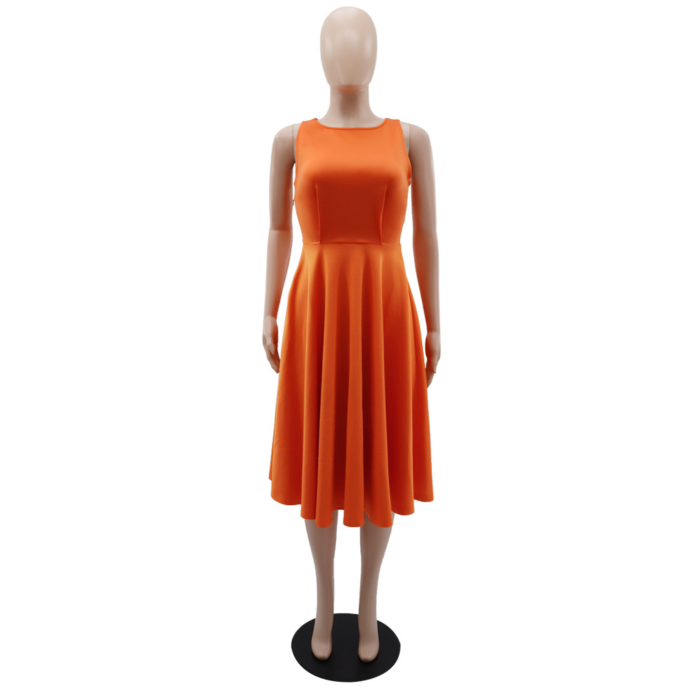 Solid Color Simple Sleeveless Vest Casual A line Large Hem Women Dress