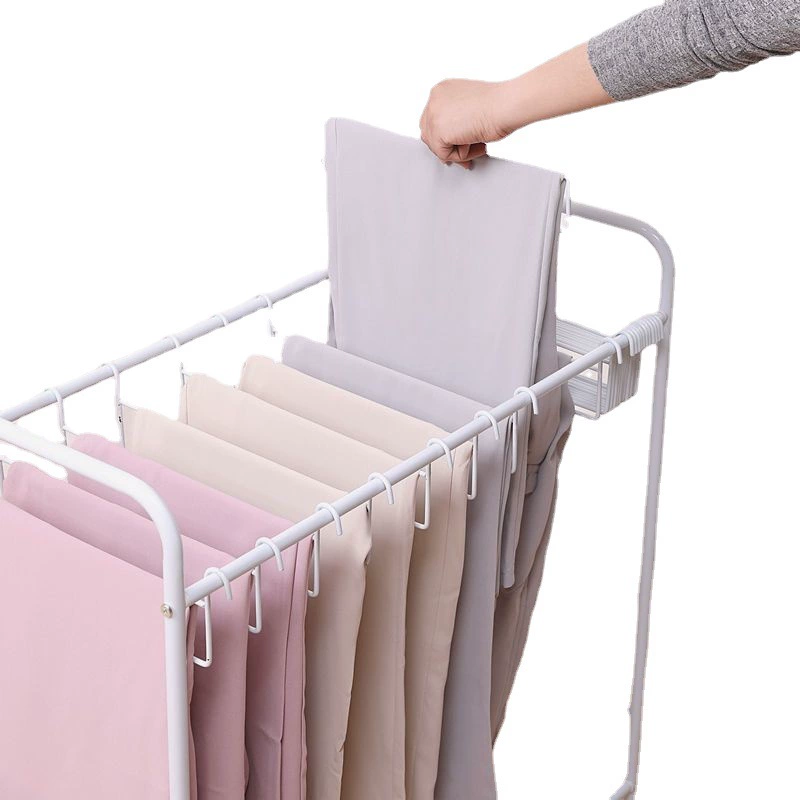 Trousers, storage system, drying rack