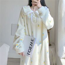 秋冬睡衣女学生甜美可爱公主风ins珊瑚绒加绒加厚长款过膝睡裙