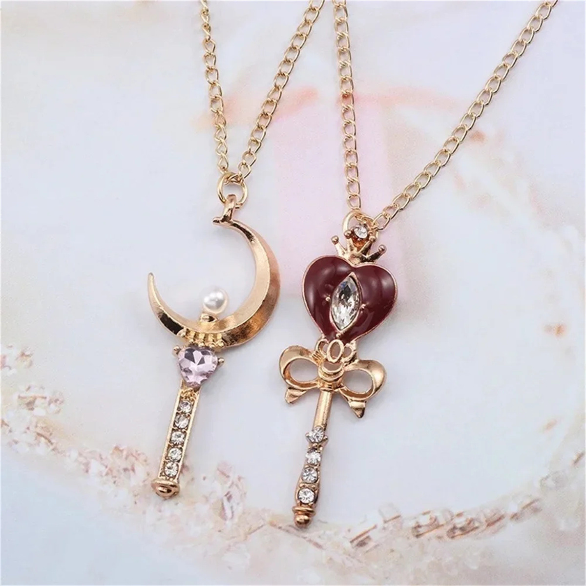 Popular European and American Cartoon Moon Bow Necklace Magic Wand Pendant Clavicle Chain Exquisite Accessory Gift