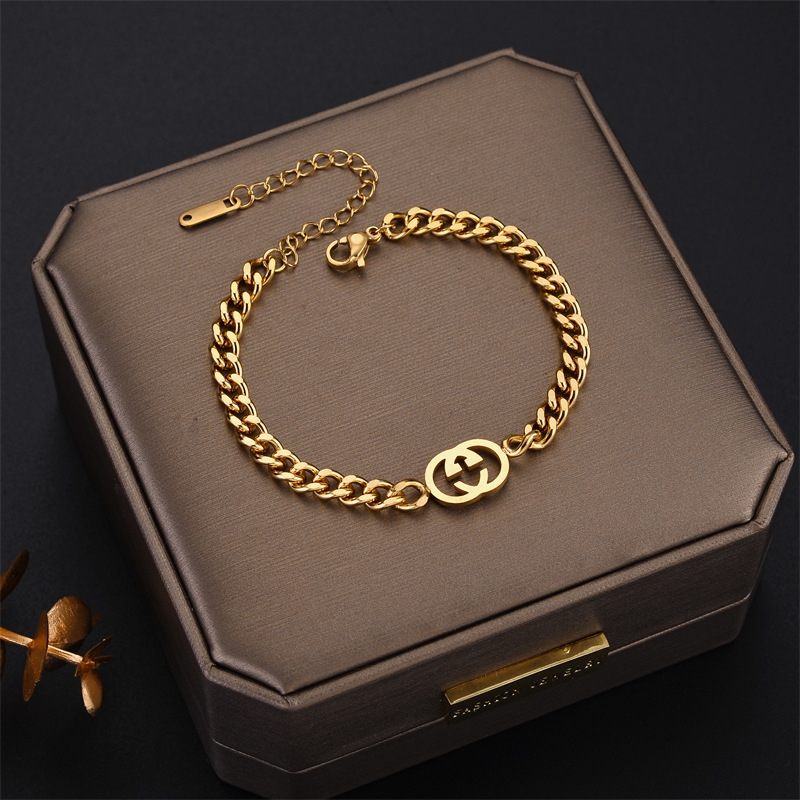 Fashion Geometric Titanium Steel Gold Plated Zircon Bracelets