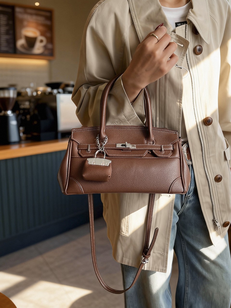 Bolso de mujer de alta calidad bolso de platino portátil 2026 nuevo estampado de litchi super popular bolso retro