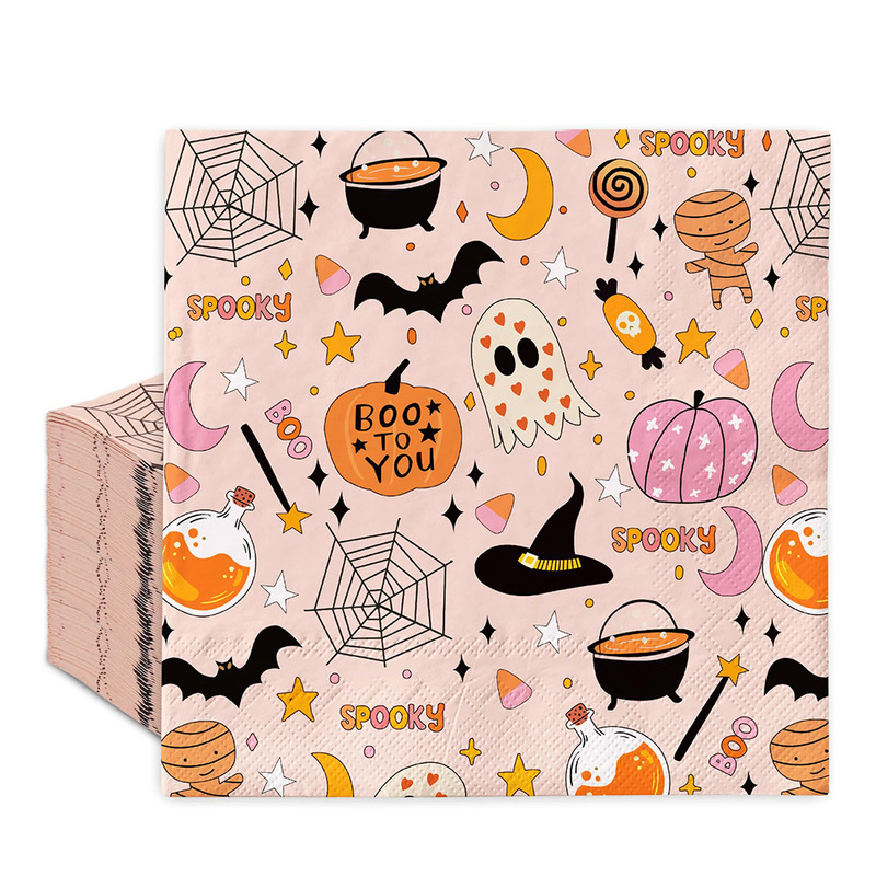 Cross-Border Halloween Themed Paper Napkins in Light Pink Cartoon Pumpkin Ghost Design Disposable Napkins for Party Decoration Cross-Border Halloween Themed Paper Napkins in Light Pink Cartoon Pumpkin Ghost Design Disposable Napkins for Party Decoration