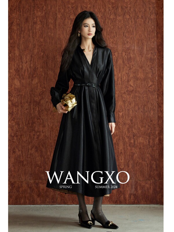 WANGXO|Gilded silk brocade|Large skirt with cut-and-sew design|Long and short belted shirt dresses WANGXO|Gilded silk brocade|Large skirt with cut-and-sew design|Long and short belted shirt dresses