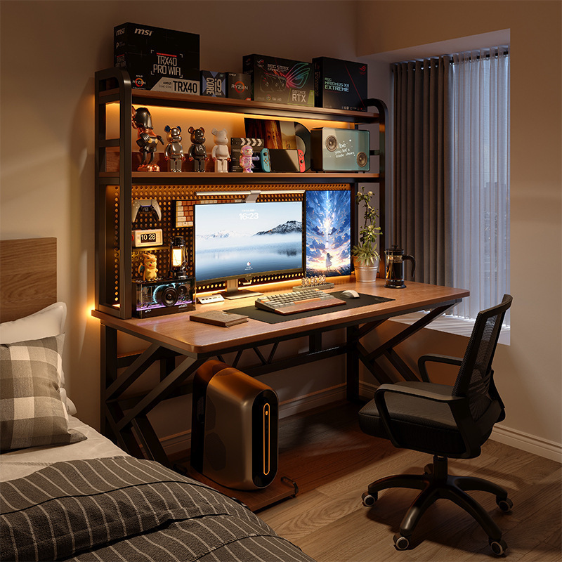 Perforated Board Computer Desk Storage Rack Small Apartment Multi-Functional Desk Bookshelf Integrated Bedroom Home Desktop E-Sports Table