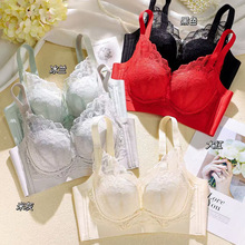 新款无痕中厚杯蕾丝无钢圈内衣女聚拢月牙托性感美背调整型文胸