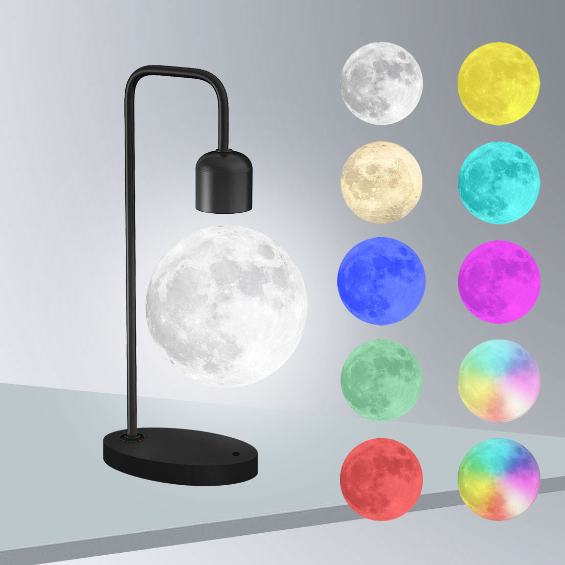 Temperatura de color súper boutique ya negro maglev luz de luna impresa 3D gran romántica luz de noche adornos para el hogar regalos