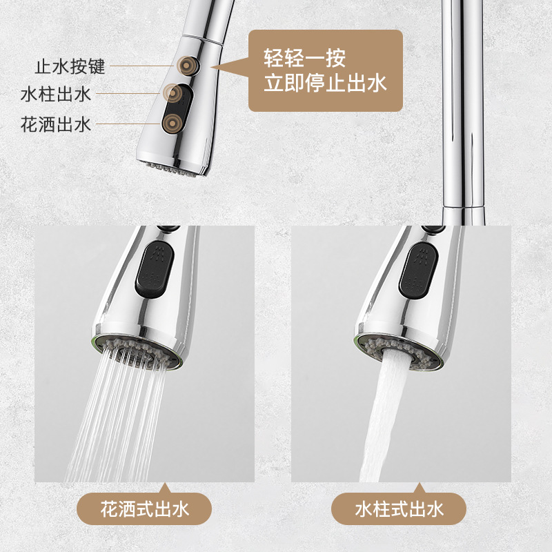 Grifo de elevación y extracción de calor y frío de cobre, fregadero sin agua de modo dual, fregadero, fregadero, grifo de cocina gris