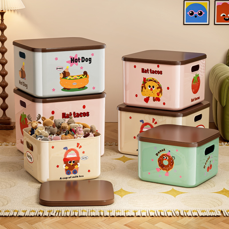 Xingyou's New Desktop Storage Box, Cartoon Large-Capacity Desktop Storage Box with Lid, Cute Pattern Storage Box for Miscellaneous Items