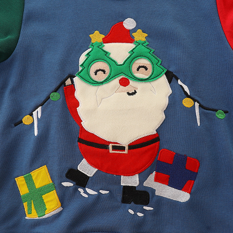 Sudadera de moda con bloques de color para niños, estilo europeo y americano, jersey bordado de Papá Noel, ropa infantil de otoño 26 image 6