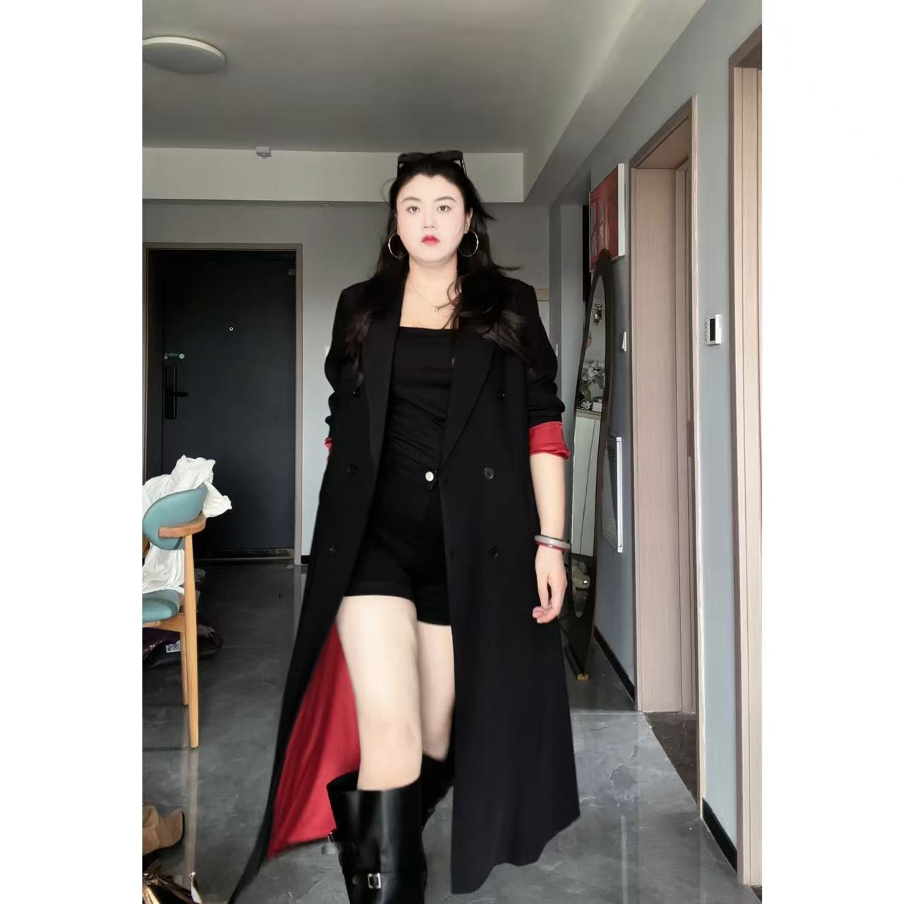 Winter New Plus-Size Women's Long Blazer Trench Coat down Jacket for Plus-Size Women 100kg with Added Cotton Long Coat Aa029