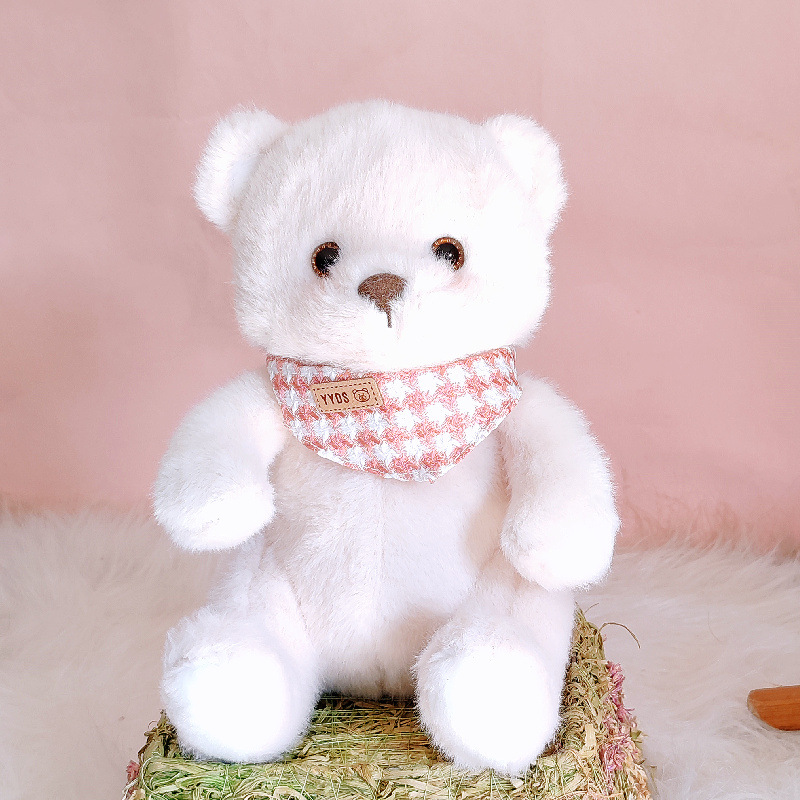 Linda muñeca de oso de babero, juguete de peluche, almohada de confort, máquina de agarre, muñeca de trapo, muñeca de oso de peluche, regalo de cumpleaños para mujer