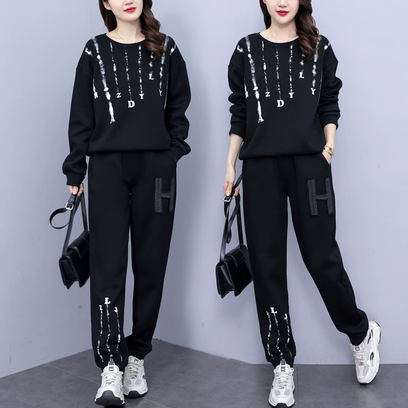Warm set, denim sweatshirt, plus size, 2023 collection