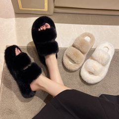 41厚底条带毛毛拖毛毛拖鞋女新款休闲秋冬居家2025双大码