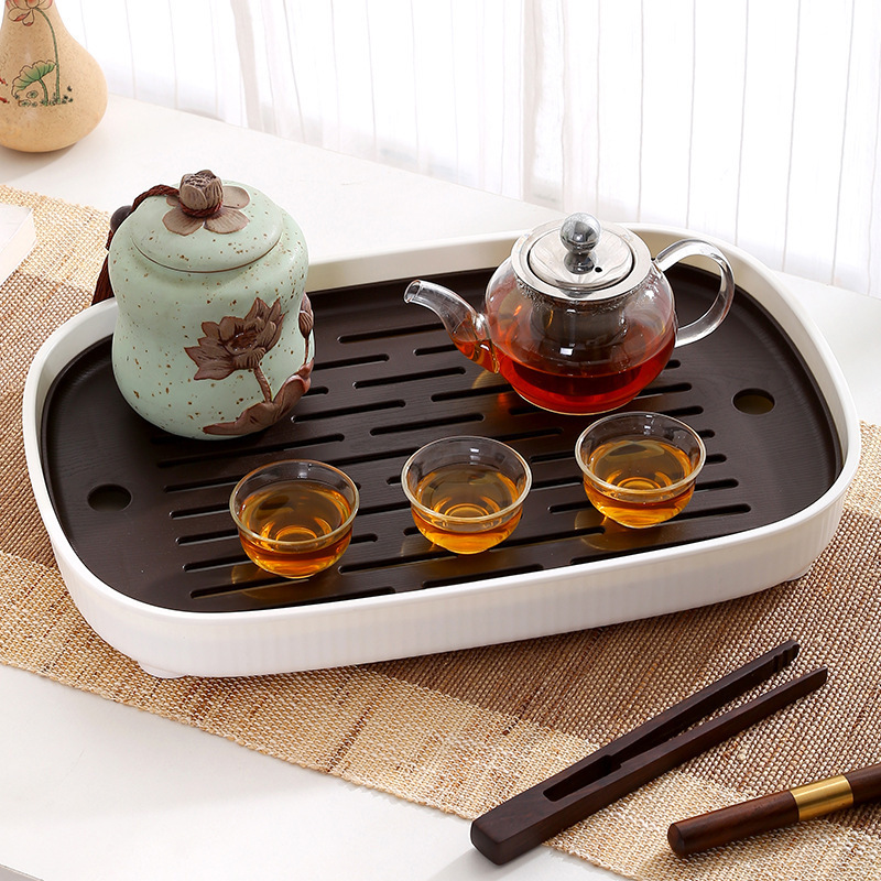 Rectangular modern tea cup for home use, plastic drying rack with glass, simple and elegant design