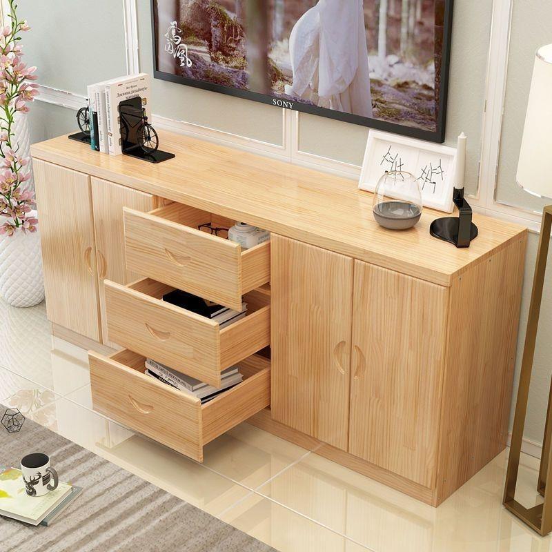 Long, Narrow, Solid Wood Tv Cabinet Against the Wall, Thickened and Wide, with Integrated Storage for the Living Room