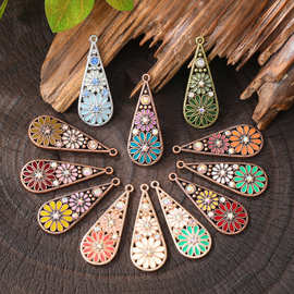 diy半成品彩色滴油挂件 波西米亚复古吊坠耳环镶钻配饰源头厂家