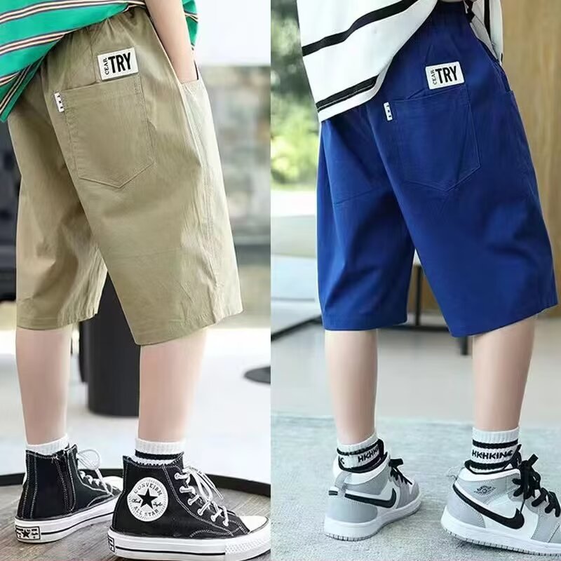 아동복 반바지 어린이 작업복 바지 5 점 바지 얇은 중형 및 대형 어린이 여름 캐주얼 바지 2024 새로운 유행