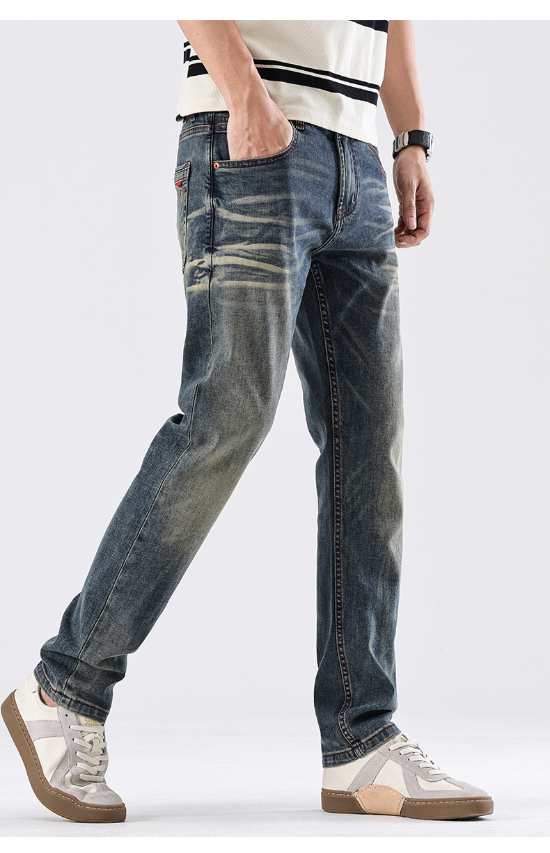 Men's Slim Fit Straight Leg Jeans American Style Retro Washed New Spring_mkmklike.com