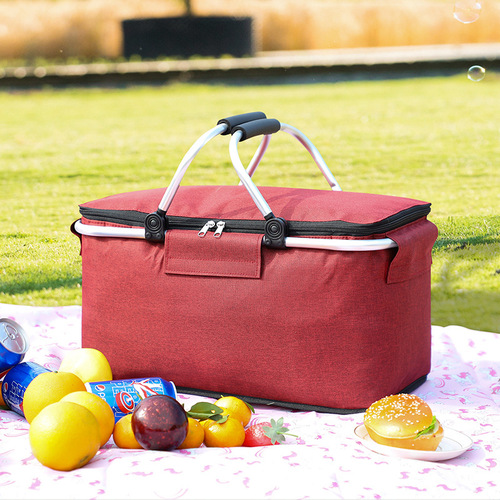 Outdoor Insulated Basket Aluminum Foil Thickened Picnic Basket Oxford Fabric Folding Picnic Bag Insulated Box Ice Bag Ice Basket Wholesale
