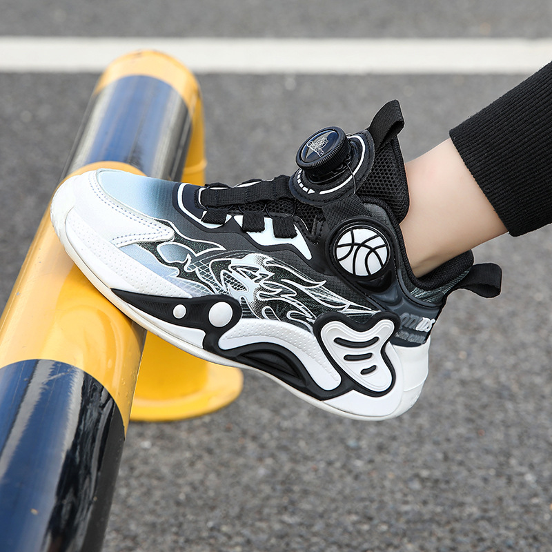 Boys' Basketball 2023 Autumn New Rotating Buckle Middle Big Children's Running Shoes Leather Surface Breathable,_voghion.com