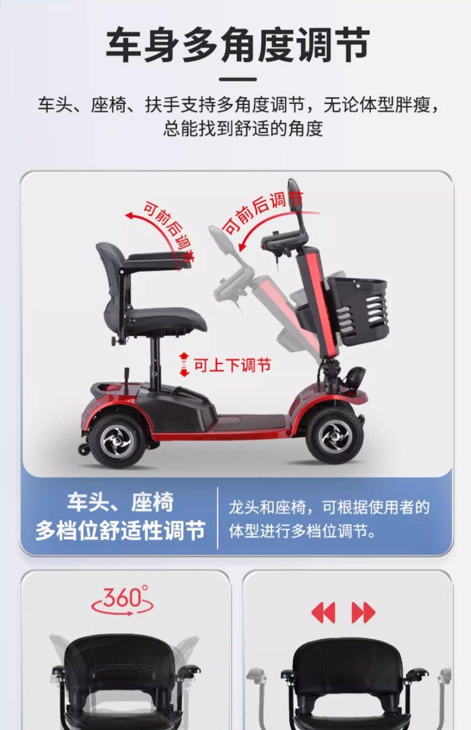 Elderly Mobility Scooter, Four-Wheeled Electric Scooter for Daily Use, with Cup Holder, Shock Absorption, Foldable Electric Scooter for the Elderly