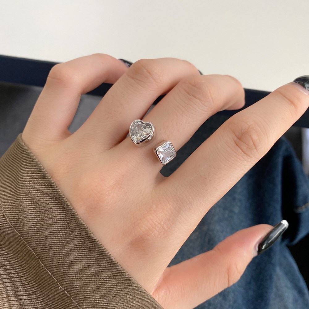 Fashion Heart Shape Sterling Silver Plating Zircon Open Ring