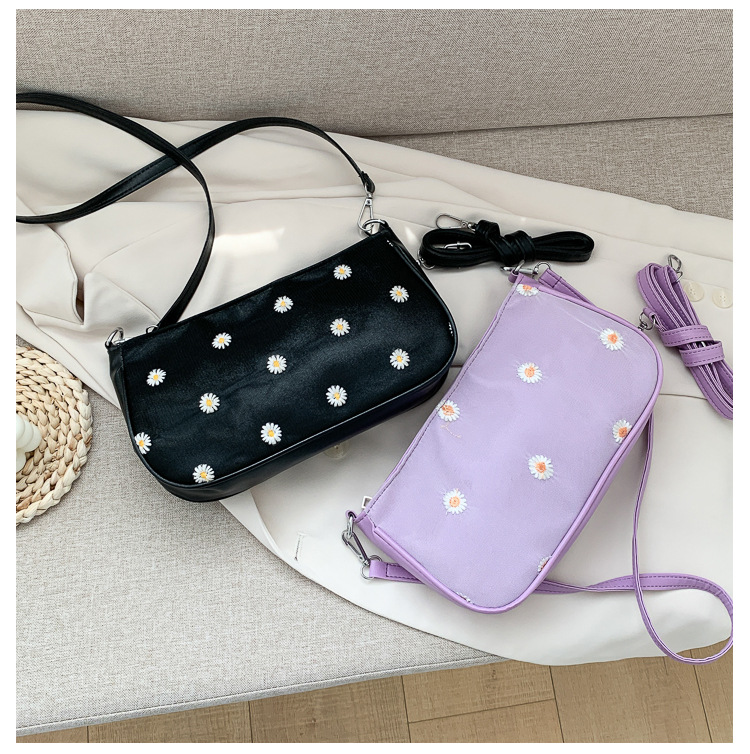 127g Weight Polyester Lining Material Zipper Closure Type Single Shoulder Strap Strap Type Shoulder Bag Bags Type Casual Occasion Pu Leather Material Daisy Pattern All Seasons Season Women's Gender Vacation Style Dumpling Shape Shape Small Size Women's Small Pu Leather Daisy Vacation Dumpling Shape Zipper Shoulder Bag 2