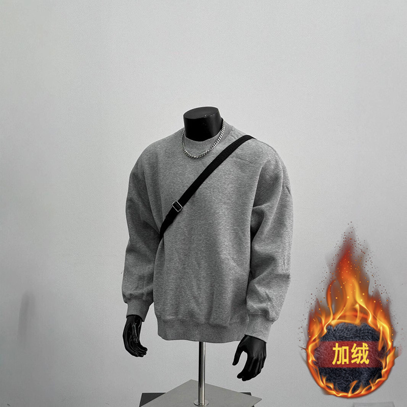 厚手のラウンドネック長袖スウェットシャツメンズカジュアルルーズTシャツ春秋新作アメリカンスタイルシンプルプルオーバートップス