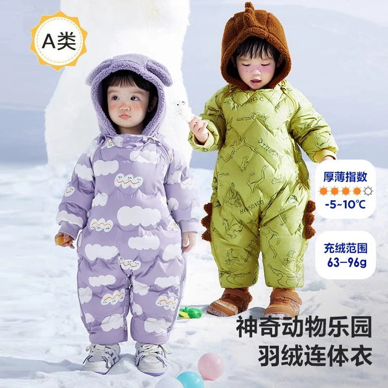 Оптовая продажа детской одежды: комбинезон-пуховик для мальчиков и девочек на осень-зиму 2025 года, утепленный флисом, с защитой живота, для прогулок и игр на улице.