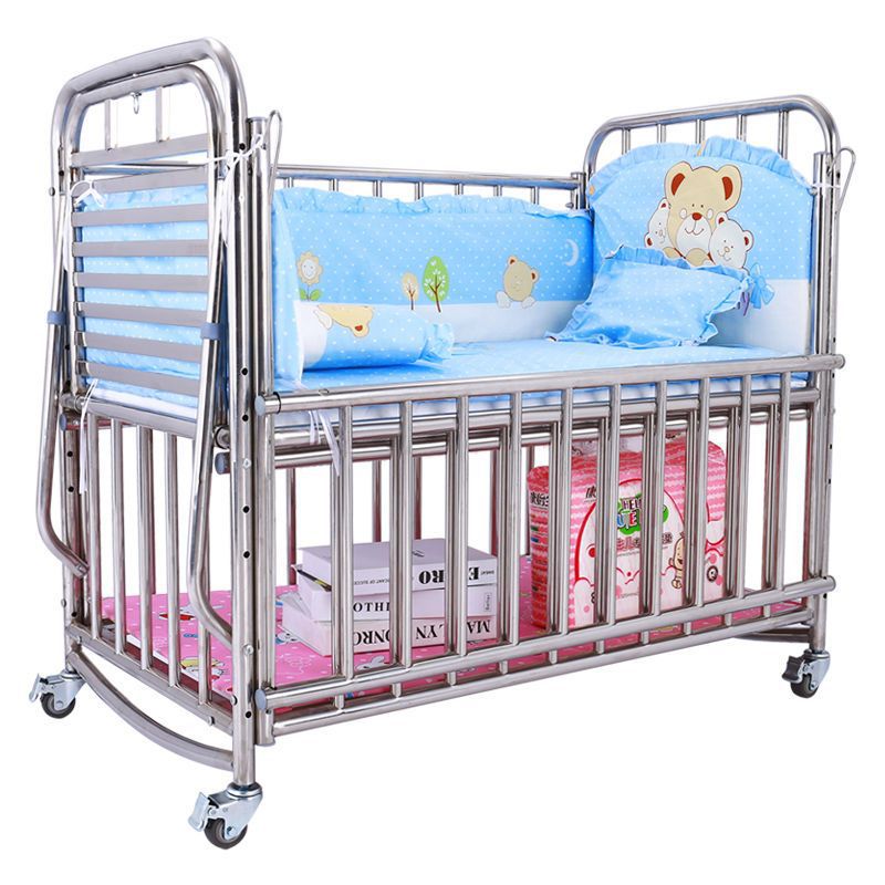 Stainless Steel Crib Spliced ​​Large Bed Cradle Bed Newborn Baby Bed Wrought Iron Crib Removable with Mosquito Net