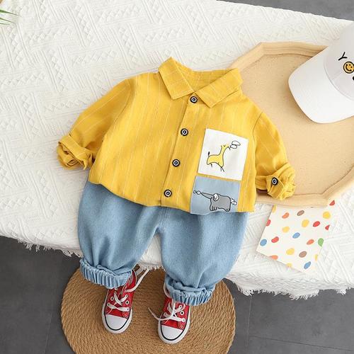 Commodore Children's Clothing  Autumn New Arrival Boys' Shirt and Long Sleeve Set, Baby Boy Casual Denim Pants Two-Piece Set