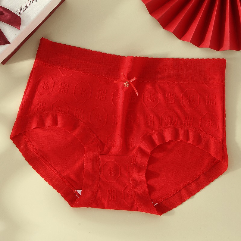 Año DE NACIMIENTO ropa interior roja entrepierna de algodón para mujer antibacteriano sin costuras cintura alta conejo año dragón boda calzoncillos de algodón