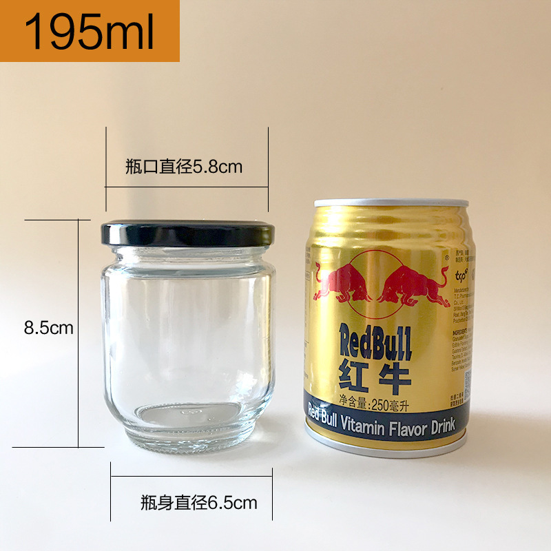 Botella de vidrio redonda con tapa, salsa de chile transparente, mermelada, botella de embalaje, cocina casera, lata de sellado