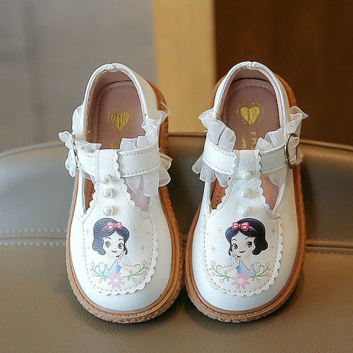 2024 Spring and Autumn New Girls' Lace Small Leather Shoes Student Soft Sole Princess Shoes Anti-Slip Beanie Shoes Baby Toddler Shoes