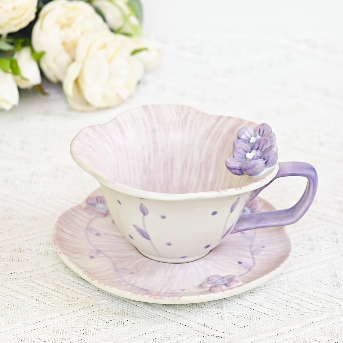 Hand Painted Ceramic Coffee Cup And Saucer Set For Tea Time_voghion.com