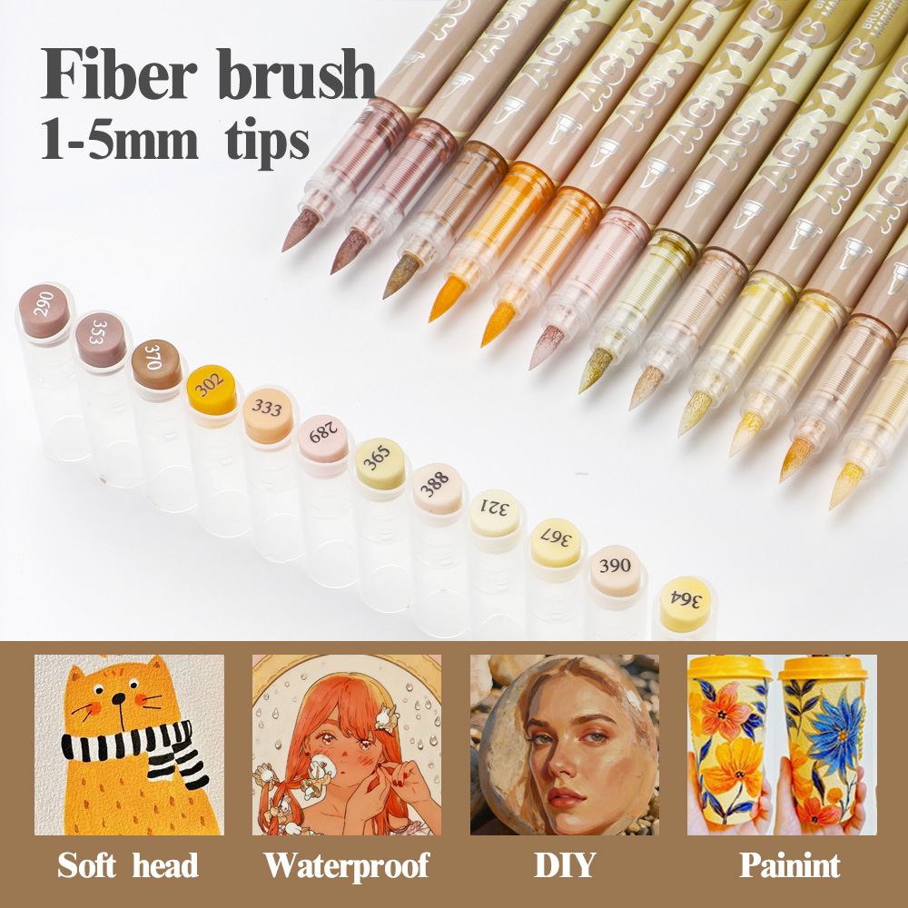 Transfronteriza venta directa líquido acrílico marcador pluma conjunto de color de piel animado 12 color pintura especial acrílico pluma mayorista