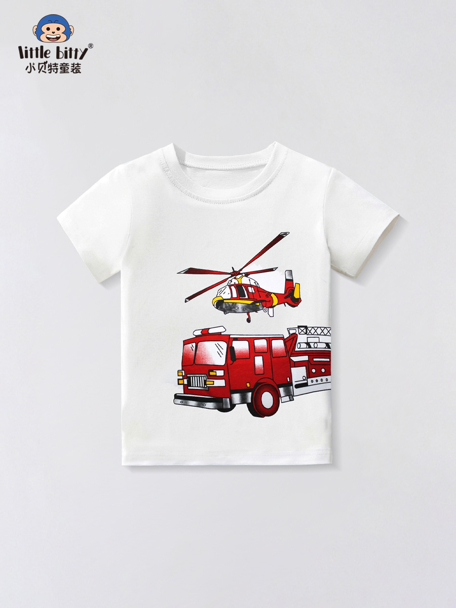 2025 Summer New Children's Casual Short-sleeved T-shirt Clothing Boy's Cartoon Car Cotton Top Children's Clothing