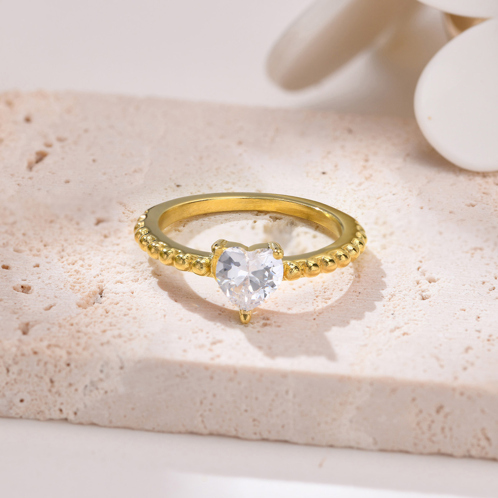 Simple Style Heart Shape Stainless Steel Inlay Zircon Rings 1 Piece