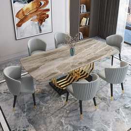 现代简约大理石餐桌椅组合家用小户型长方形客厅轻奢岩板餐台桌子