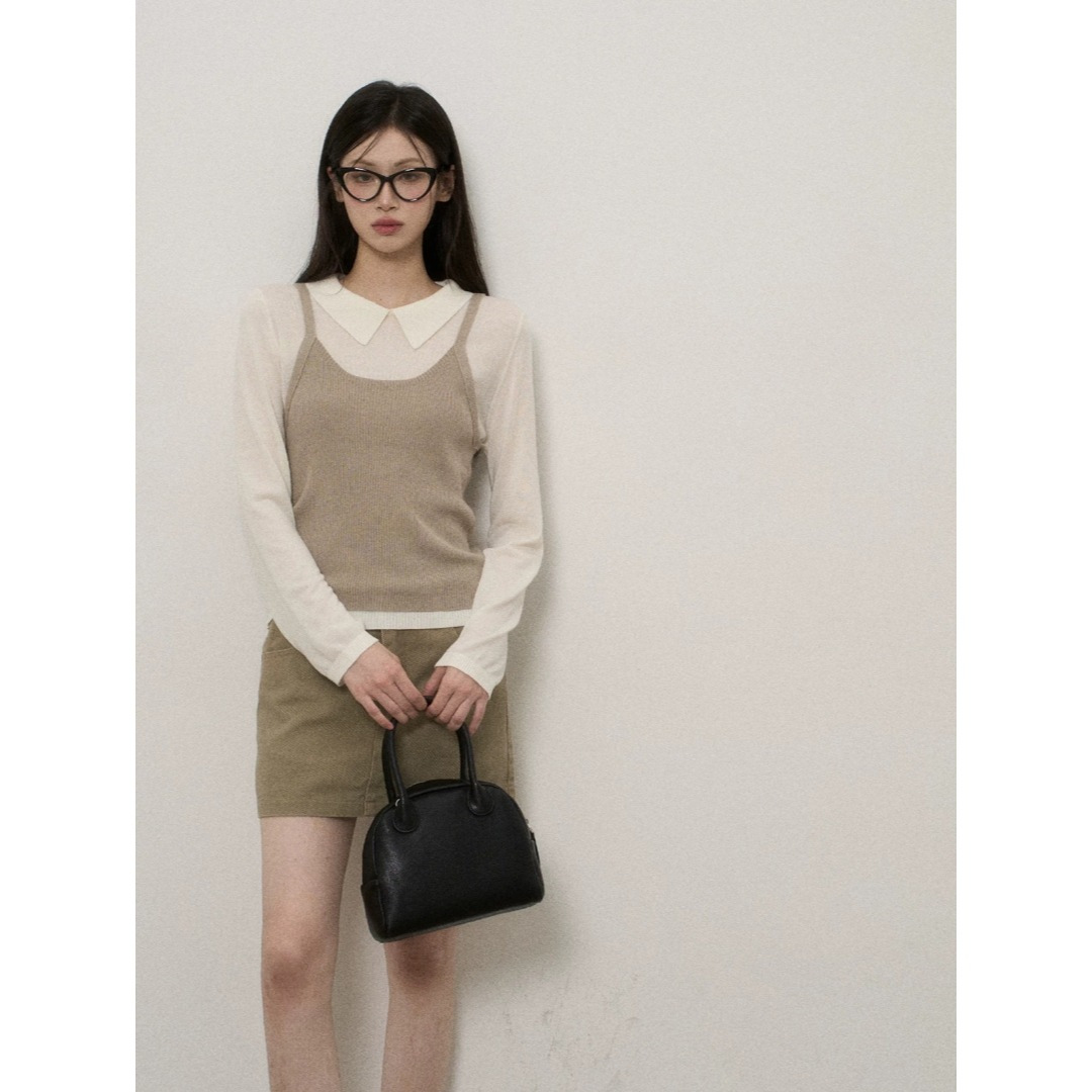 【JOMI STUDIO】Located Long-Sleeve Knitted Layered Camisole Top