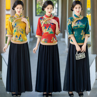 2024 Early Spring New Chinese-style Acetic Acid Long Two-piece Cheongsam Women's dress Slim-fit Improved