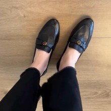 羊皮版~真皮复古平底山茶花一脚蹬乐福鞋女英伦风小皮鞋单鞋春秋