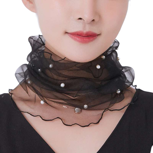 New Beaded Lace Scarf Spring and Summer Mesh Neck Protector Sun Shade Scar Cover Fashion Versatile Lightweight Breathable Silk Scarf Wholesale