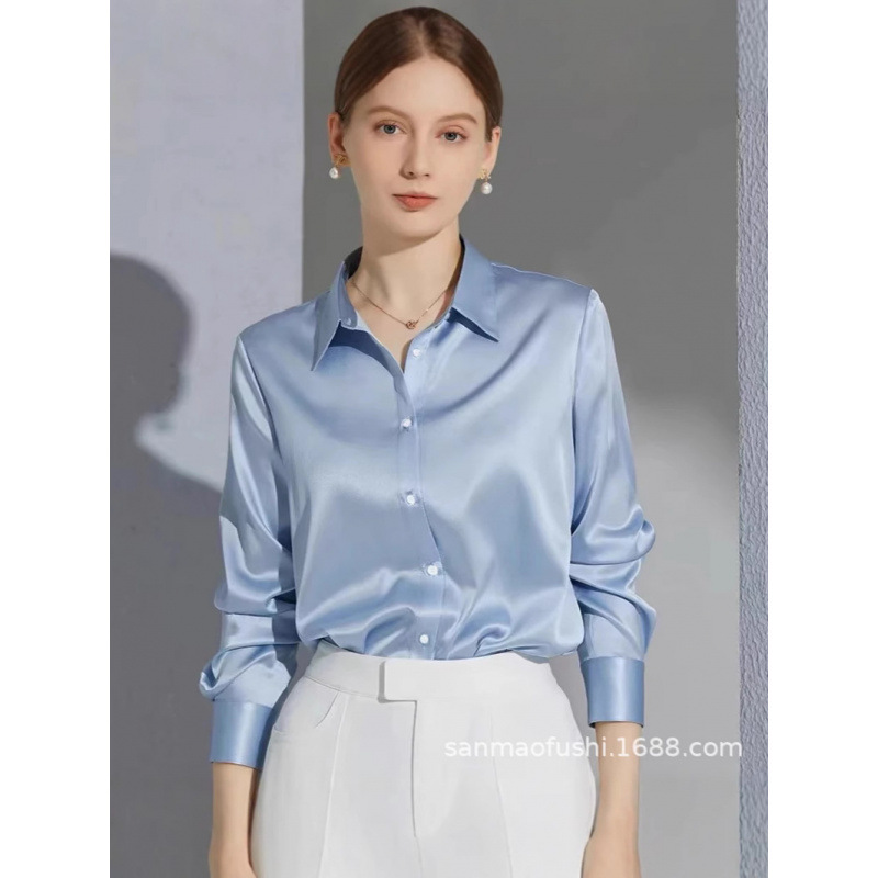 2025年亚马逊跨境春夏新款简约气质通勤职业衬衫女速卖通长袖衬衣