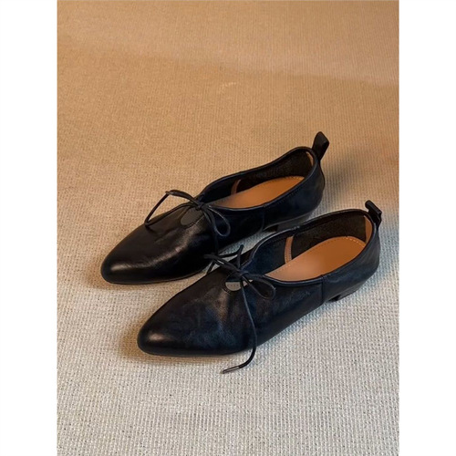 Soft Leather French Pointed Toe Women's Low Heel Witch Shoes Comfort Niche Ballet Flats Summer