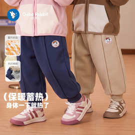秋冬新款韩版童裤儿童加绒卡通卫裤一体绒小狗运动裤幼儿园长裤
