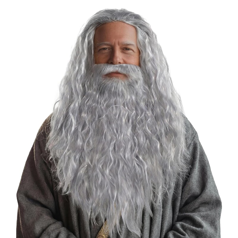 Cross-Border Festival Wig Lord of the Rings Hobbit Gandalf Wizard Wig Beard Set Cosplay Headgear Cross-Border Festival Wig Lord of the Rings Hobbit Gandalf Wizard Wig Beard Set Cosplay Headgear