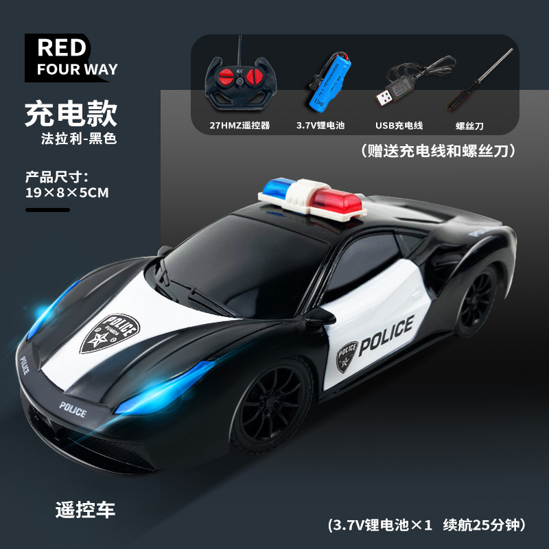 Simulación de cuatro conexiones cargadoras fuera de carretera control remoto coche de policía iluminación eléctrica modelo de coche deportivo niño modelo de coche juguetes al por mayor